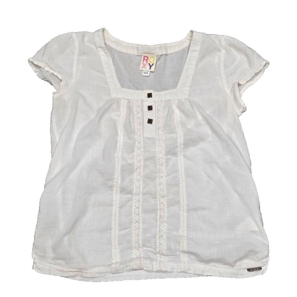 Roxy cotton boho lace Top square neck preppy Y2K White Small A006155